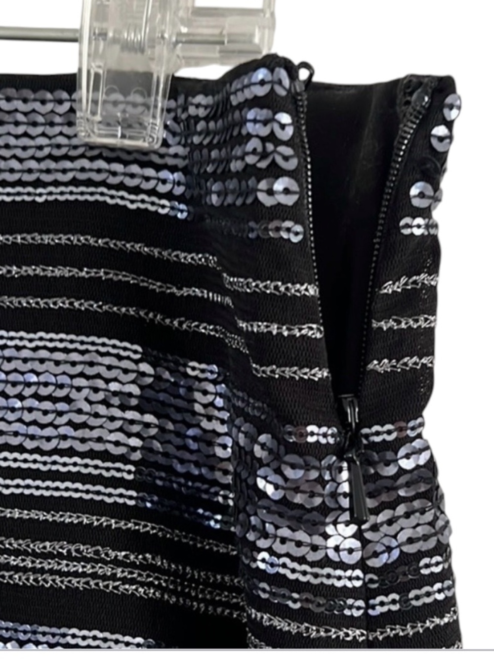 Express Sequin Striped Mini Skirt Black Silver 12 NWT - Picture 5 of 10